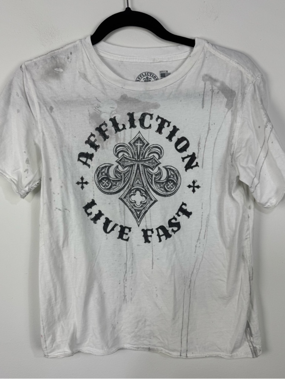 Affliction Live Fast White Short Sleeve Graphic Tee Top